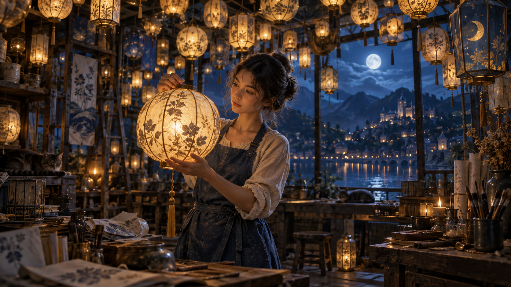 Une artisane tient une lanterne lumineuse.